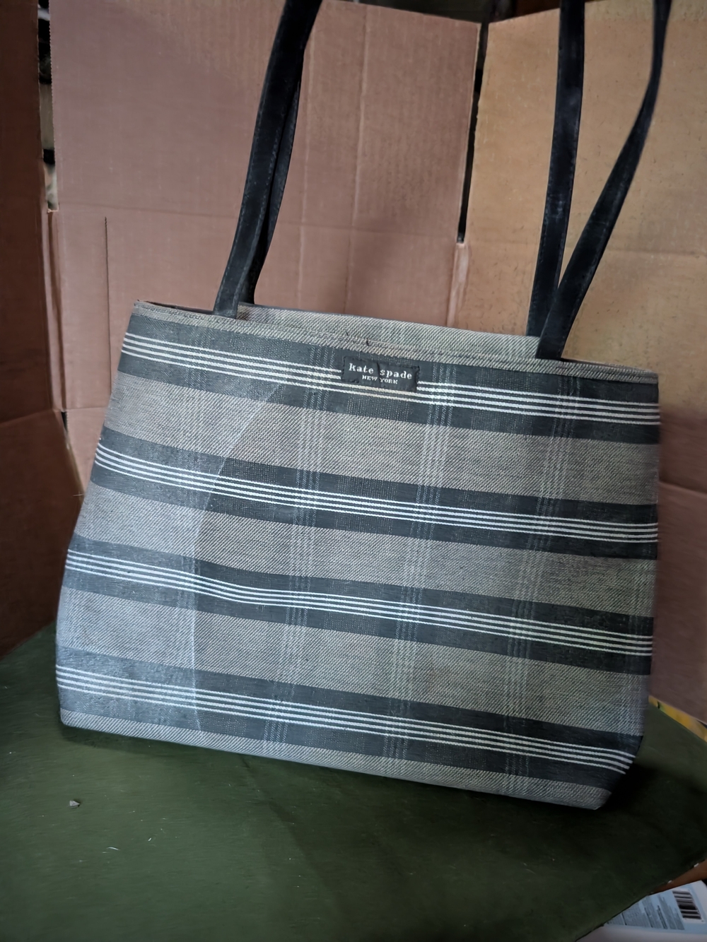 kate spade Black and Gray Plaid Shoulder Tote